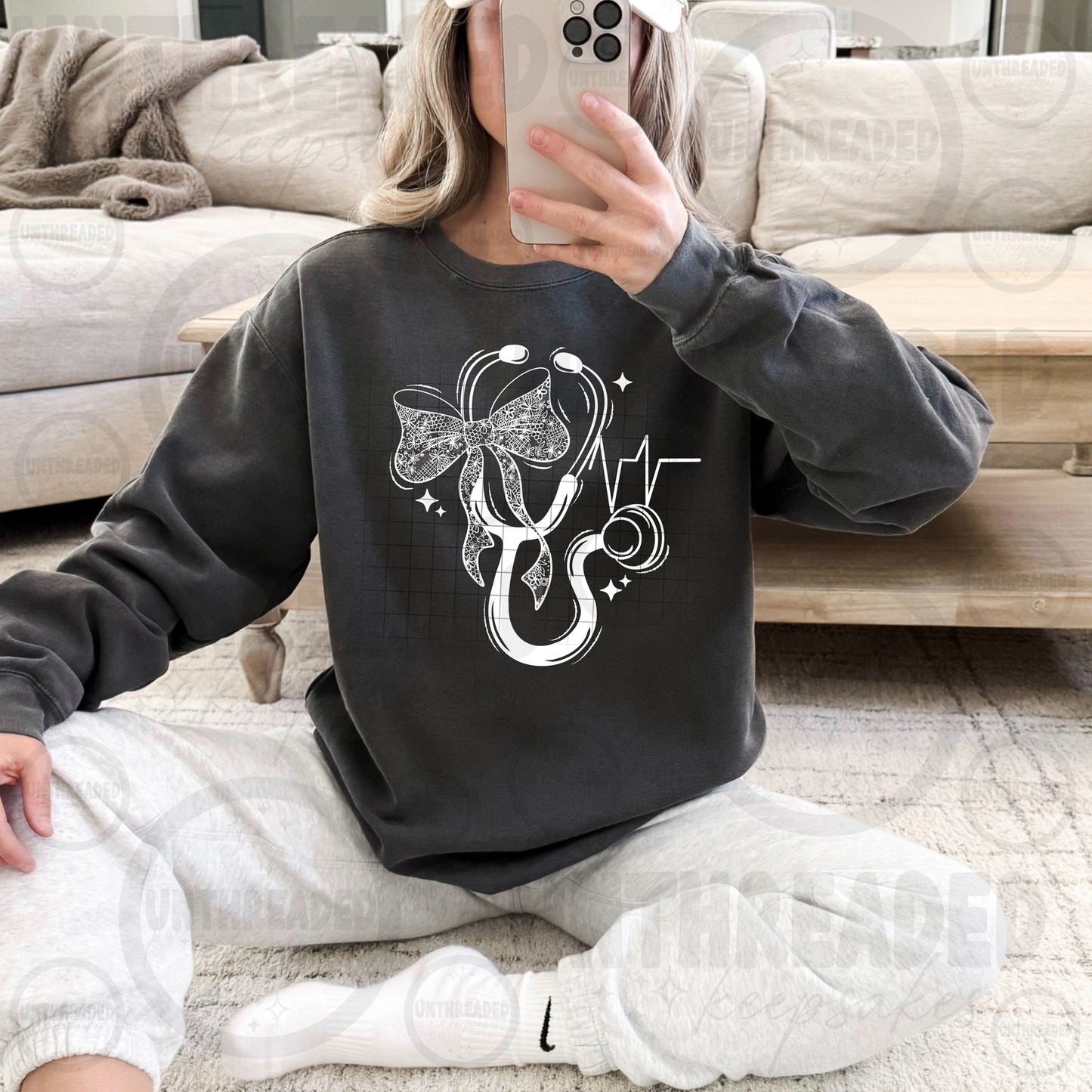Stethoscope Bow Nurse Crewneck Sweatshirt