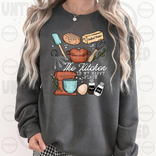 The Kitchen Is My Happy Place Sweatshirt | Baking Lover Crewneck | Cozy Kitchen Graphic Sweatshirt | Baker Gift for Mom | Cooking Lover Pullover | Foodie Sweatshirt 🍞🧈🥣