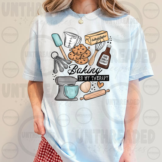 Baking Is My Therapy Shirt | Baker Graphic Tee | Baking Lover T-Shirt | Cookie Baker Gift | Cute Kitchen Shirt | Baking Mom Tee | Unisex Graphic Tee