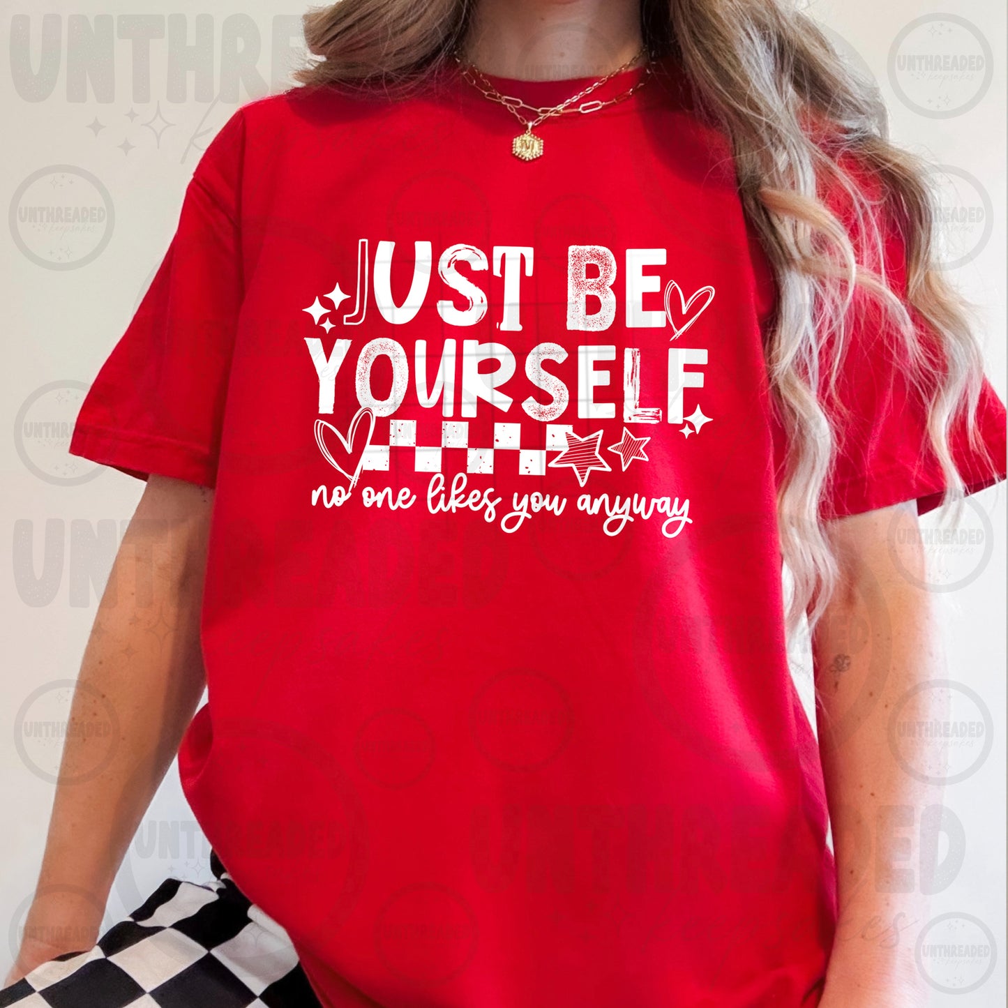 Just Be Yourself Shirt | Funny Sarcastic Graphic Tee | Trendy Inspirational T-Shirt | Retro Checkered Quote Shirt | Unisex Motivational Tee | Self Love Gift
