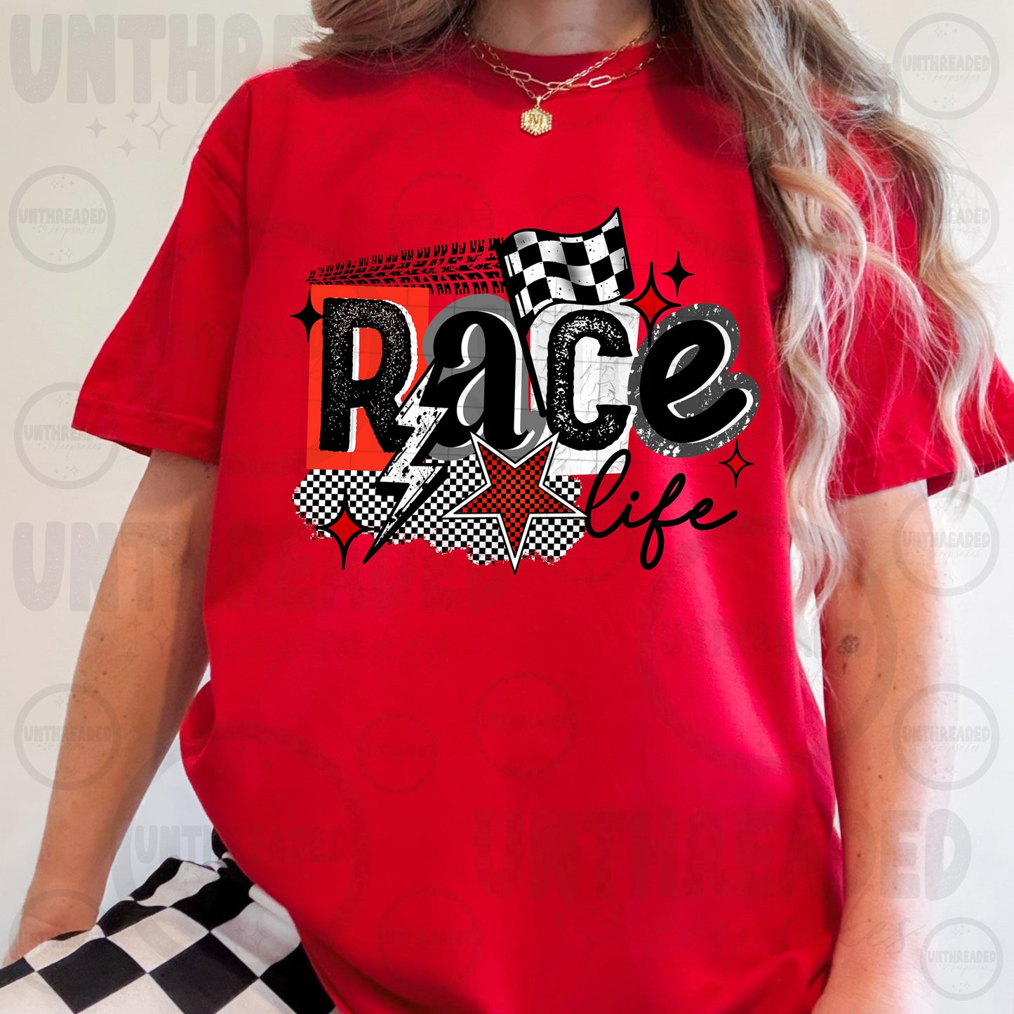 Race Life Shirt | Racing Graphic Tee | Checkered Flag T-Shirt | Race Day Apparel | Dirt Track Racing Fan Shirt | Unisex Graphic Tee