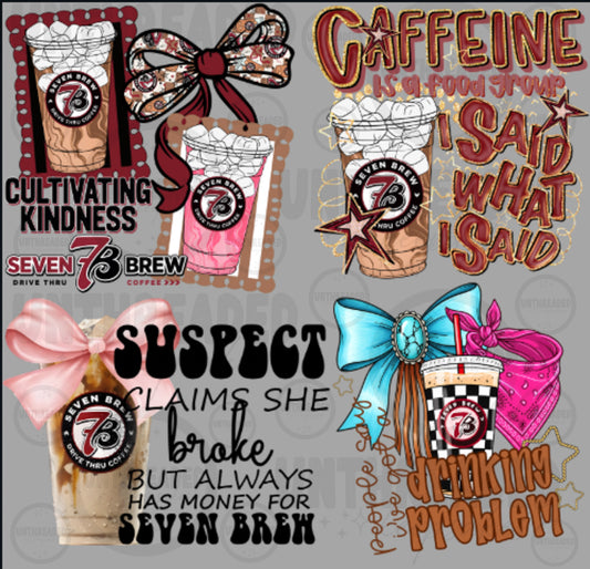 Caffeine Quotes & Coffee Cup Designs | Premade Hot Peel DTF Transfer Sheet 7