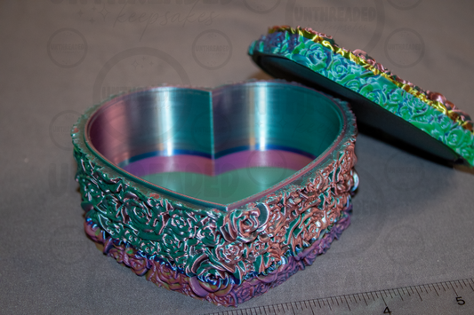 Heart Rose Jewelry Box – 3D Printed Heart-Shaped Trinket Box | Floral Keepsake Box | Ring Box | Valentine's Gift | Decorative Storage Box