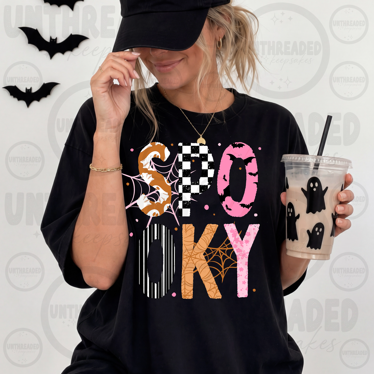 Spooky Halloween Pattern Graphic T-Shirt