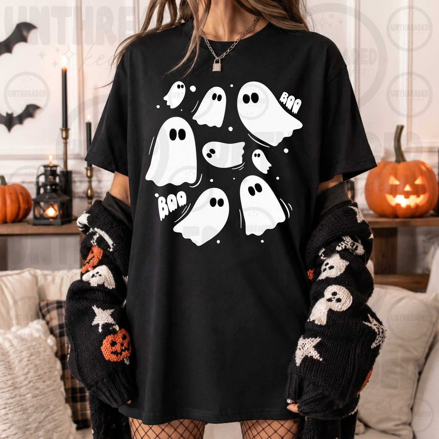 Boo Ghost Halloween Graphic T-Shirt