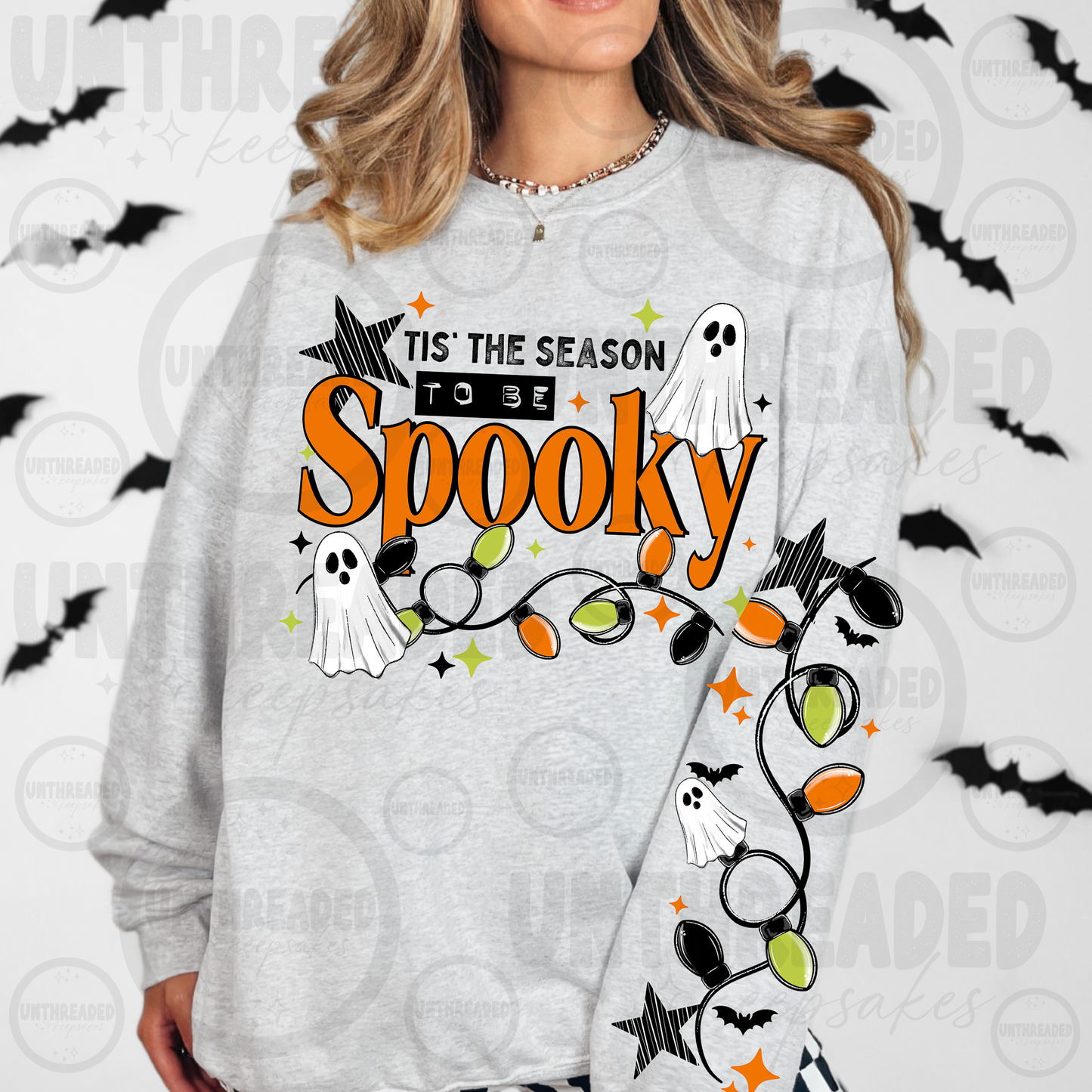 ’Tis the Season to Be Spooky Graphic Sweatshirt with Sleeve Design