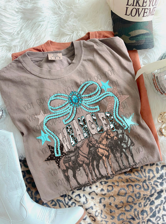 Horse and Turquoise Bow Graphic T-Shirt | Western Cowgirl Tee | Cute Equestrian Unisex Shirt | Country Lifestyle Apparel