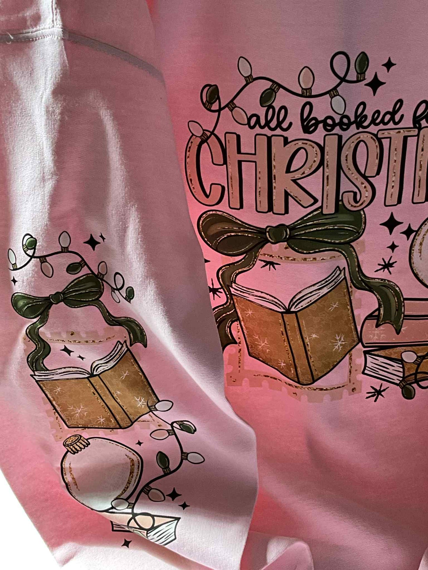 📚✨ “All Booked for Christmas” Sweatshirt – Pink 🎄 XL