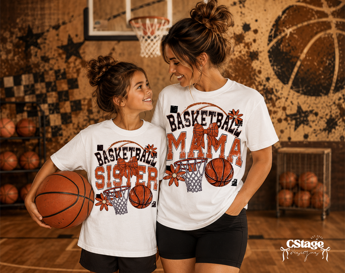 Basketball Mama and Basketball Sister matching adult and youth shirts