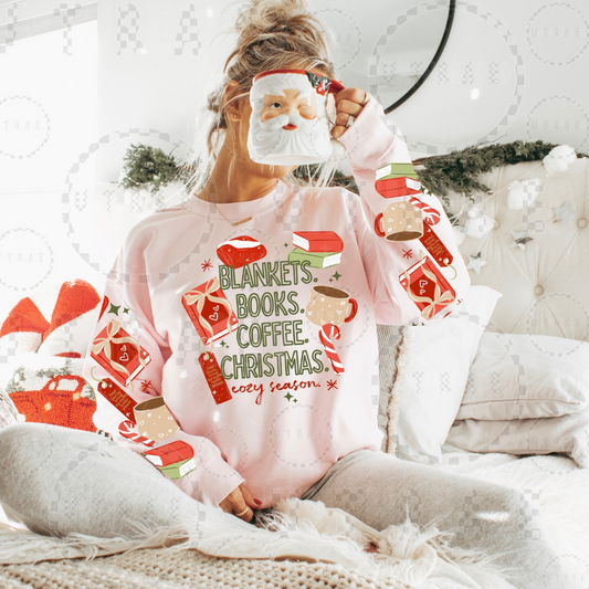 Blankets Books Coffee Christmas Cozy Season crewneck sweatshirt