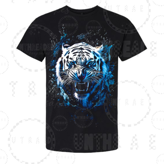 Blue and white tiger graphic T-shirt - size Medium