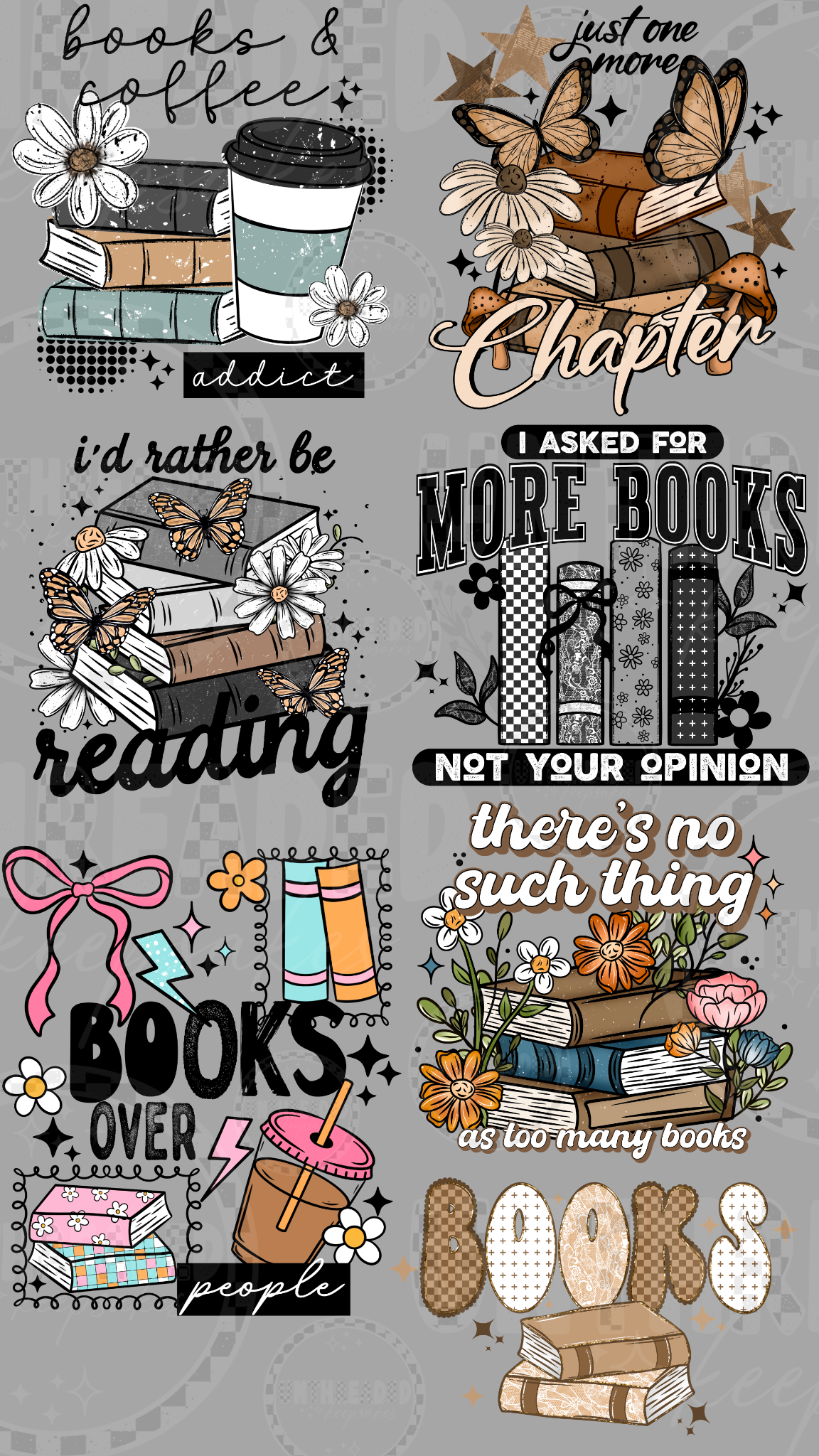 Books and coffee 22 by 40 inch premade DTF gang sheet