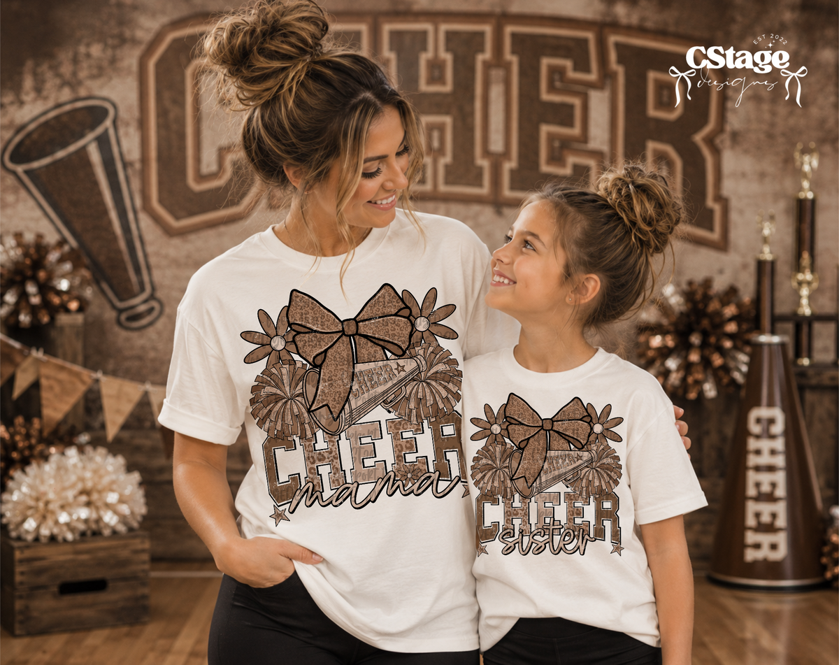 Cheer Mama and Cheer Sister matching adult and youth shirts