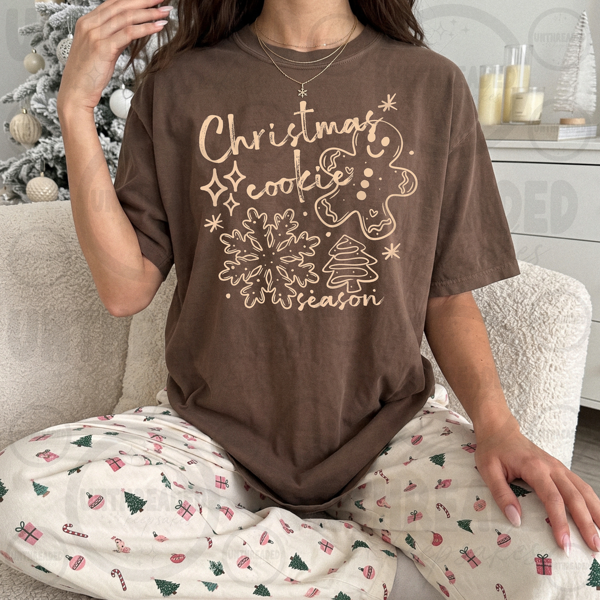 Christmas Cookie Season design on brown T-shirt