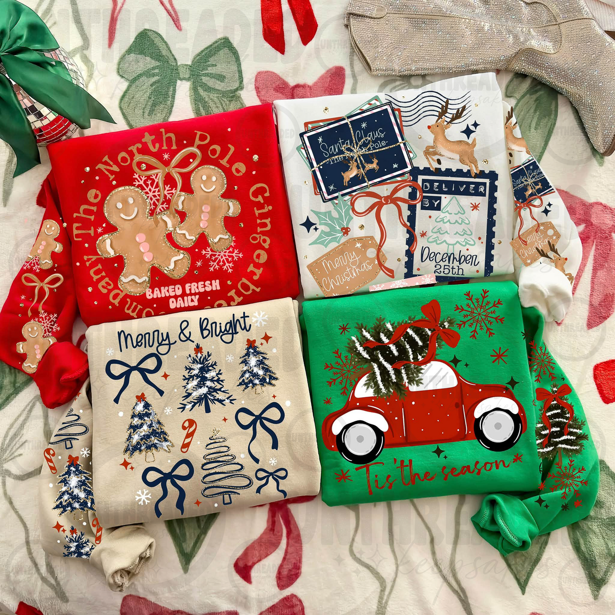 Christmas sleeve print crewneck design variants