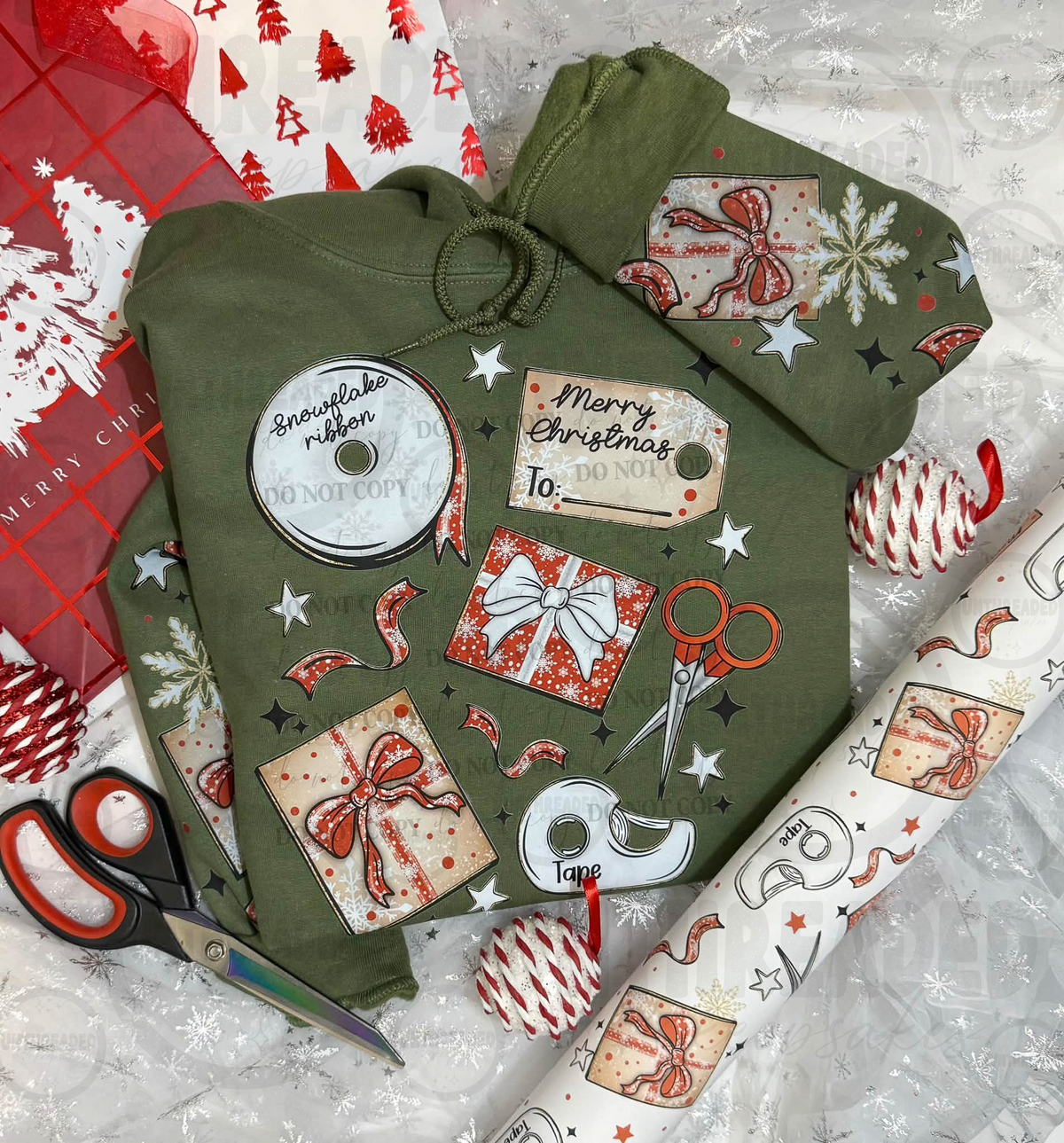 Christmas gift wrapping supplies sleeve print hoodie