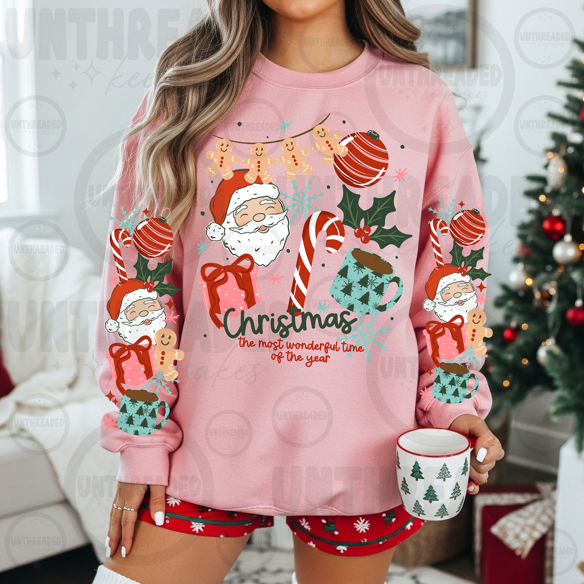 Christmas Most Wonderful Time of the Year pink crewneck sweatshirt