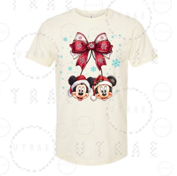 Christmas mouse bow holiday graphic T-shirt - size Large