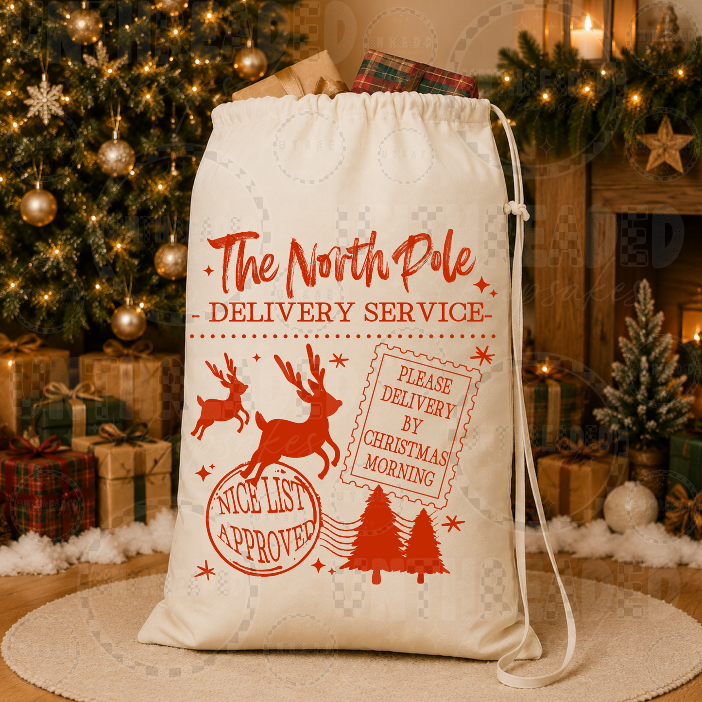 North Pole Delivery Service Christmas Santa Sack – 18" x 24" Cotton Canvas Gift Bag