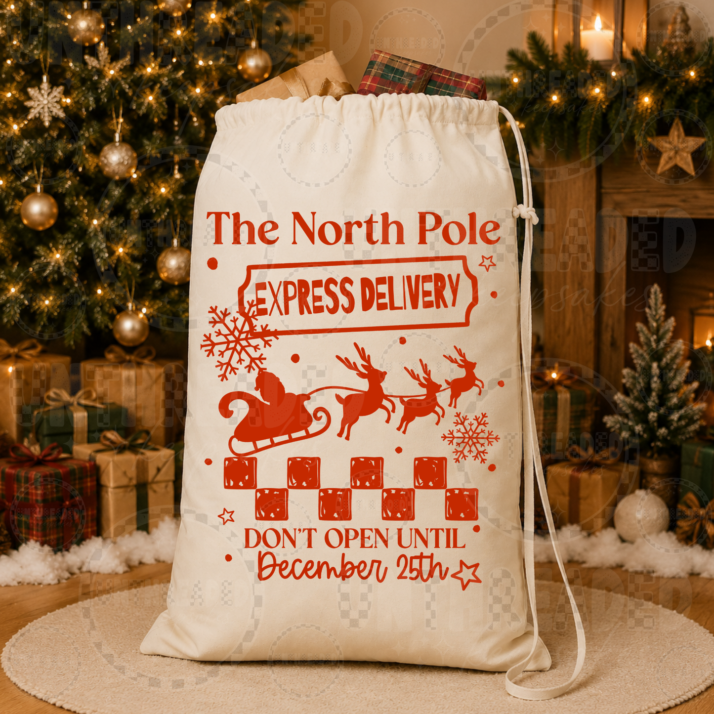 North Pole Express Delivery Christmas Santa Sack – 18" x 24" Cotton Canvas Gift Bag