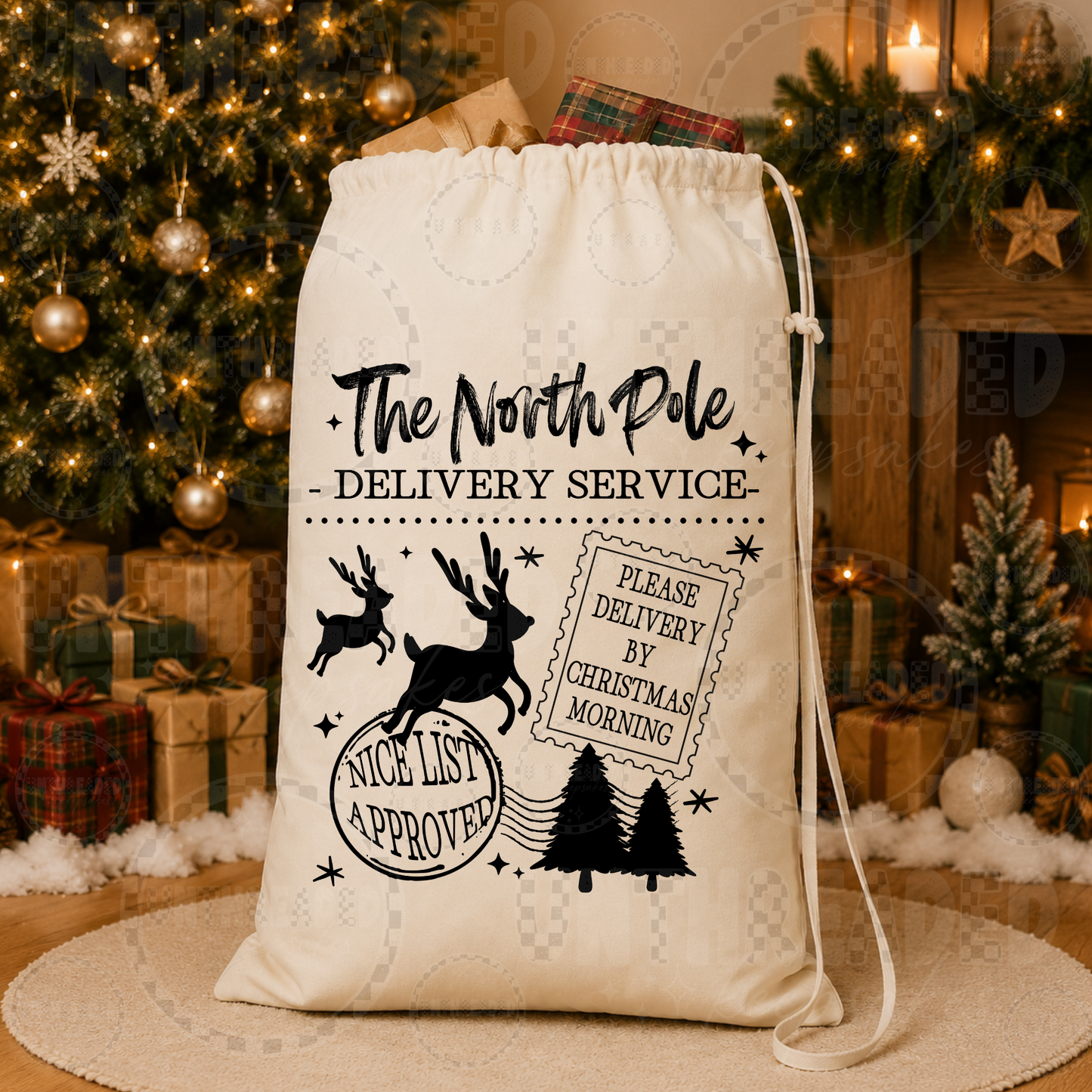 North Pole Delivery Service Christmas Santa Sack – 18" x 24" Cotton Canvas Gift Bag