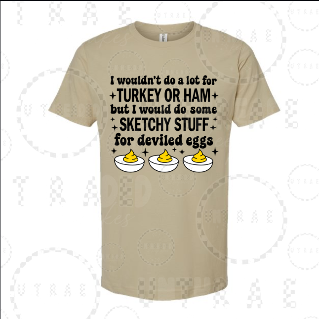 Sketchy Stuff for Deviled Eggs Thanksgiving graphic T-shirt - size Large