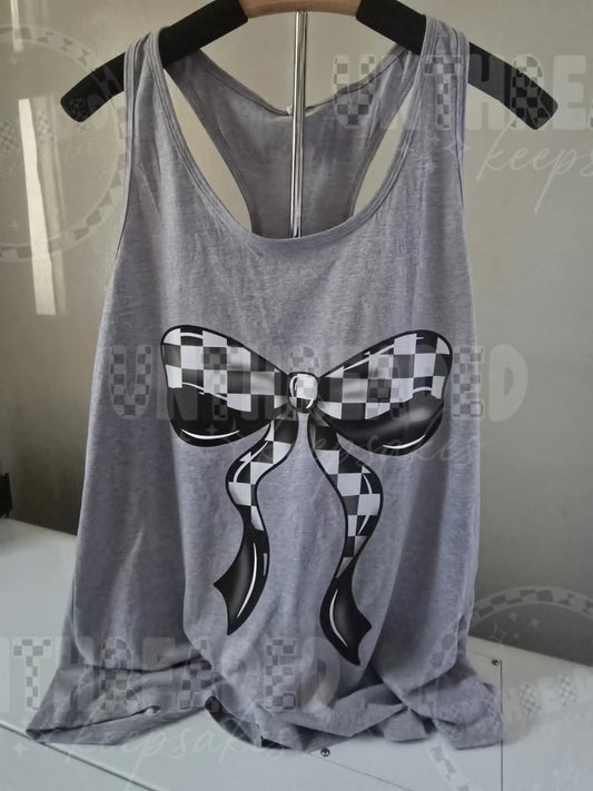 Checkered Bow Gray Tank Top – Size 2X