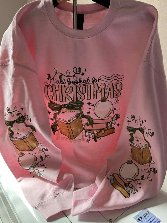 📚✨ “All Booked for Christmas” Sweatshirt – Pink 🎄 XL