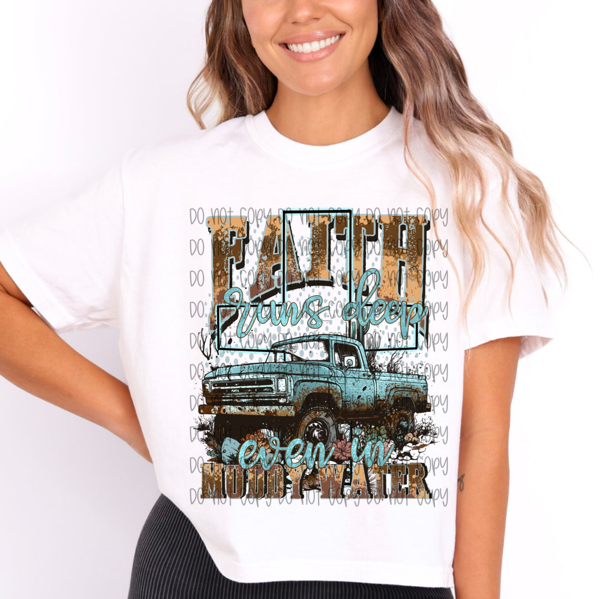 White Faith Runs Deep Even in Muddy Water vintage truck adult T-shirt