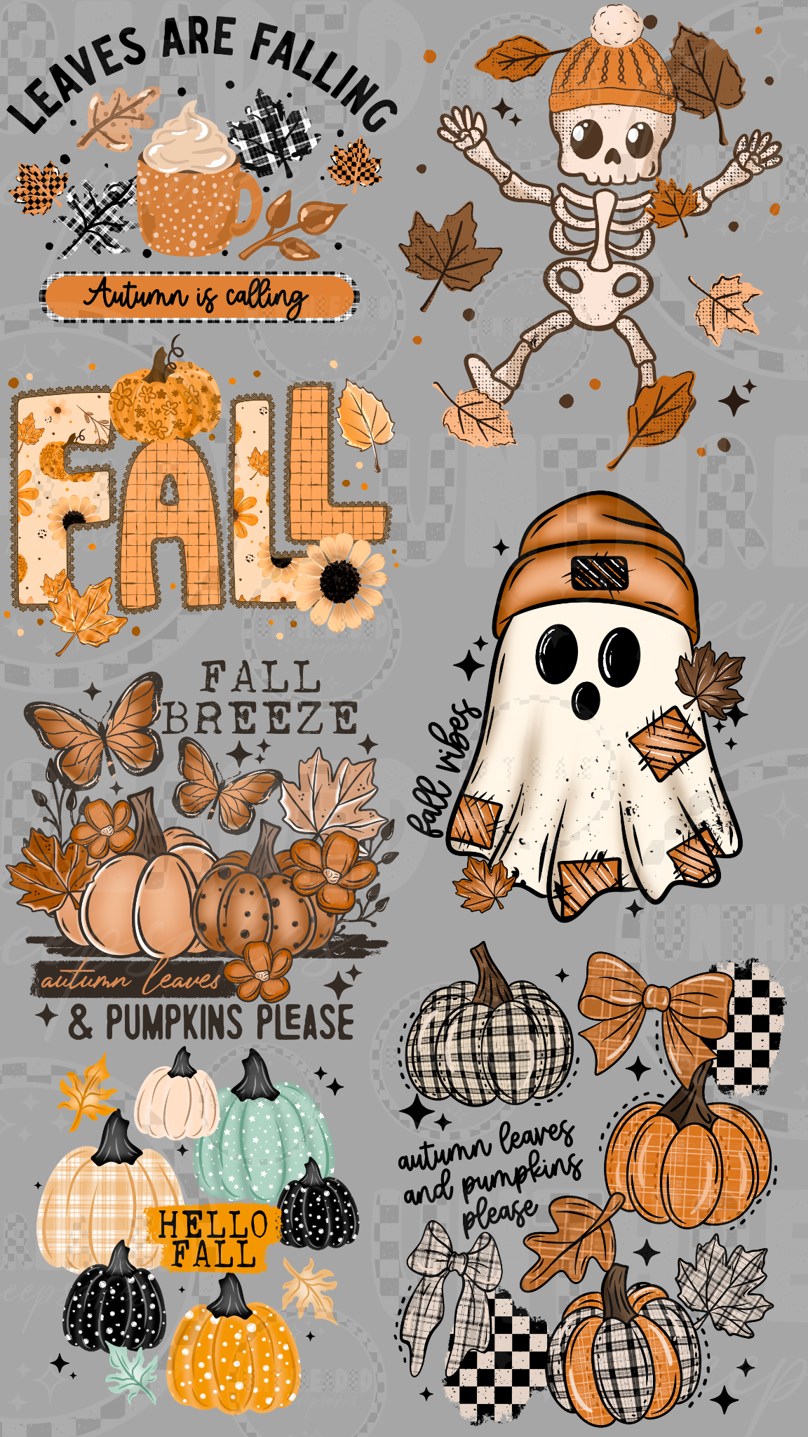 Fall autumn pumpkin and ghost 22 by 40 inch premade DTF gang sheet