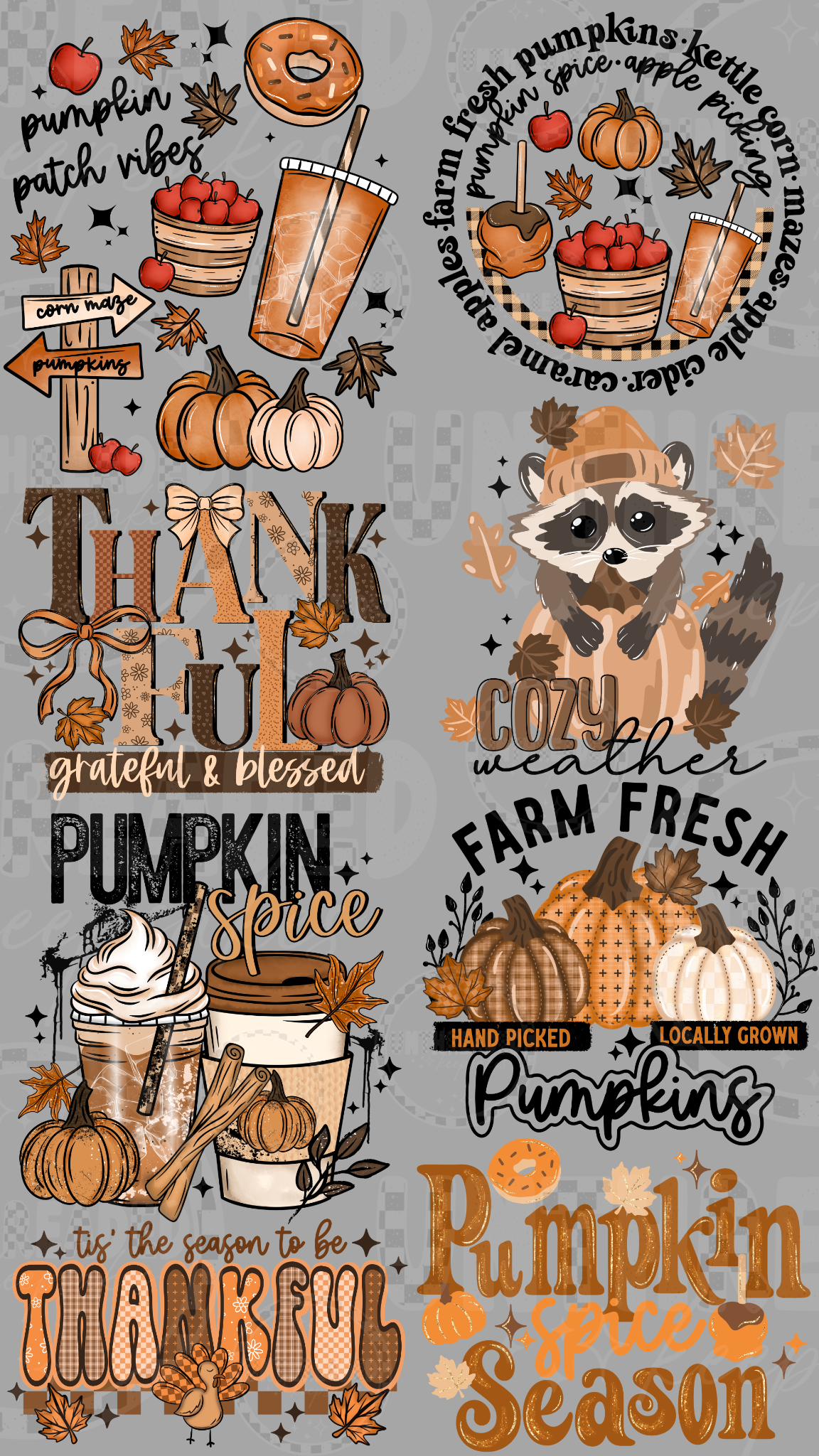 Fall pumpkin spice 22 by 40 inch premade DTF gang sheet