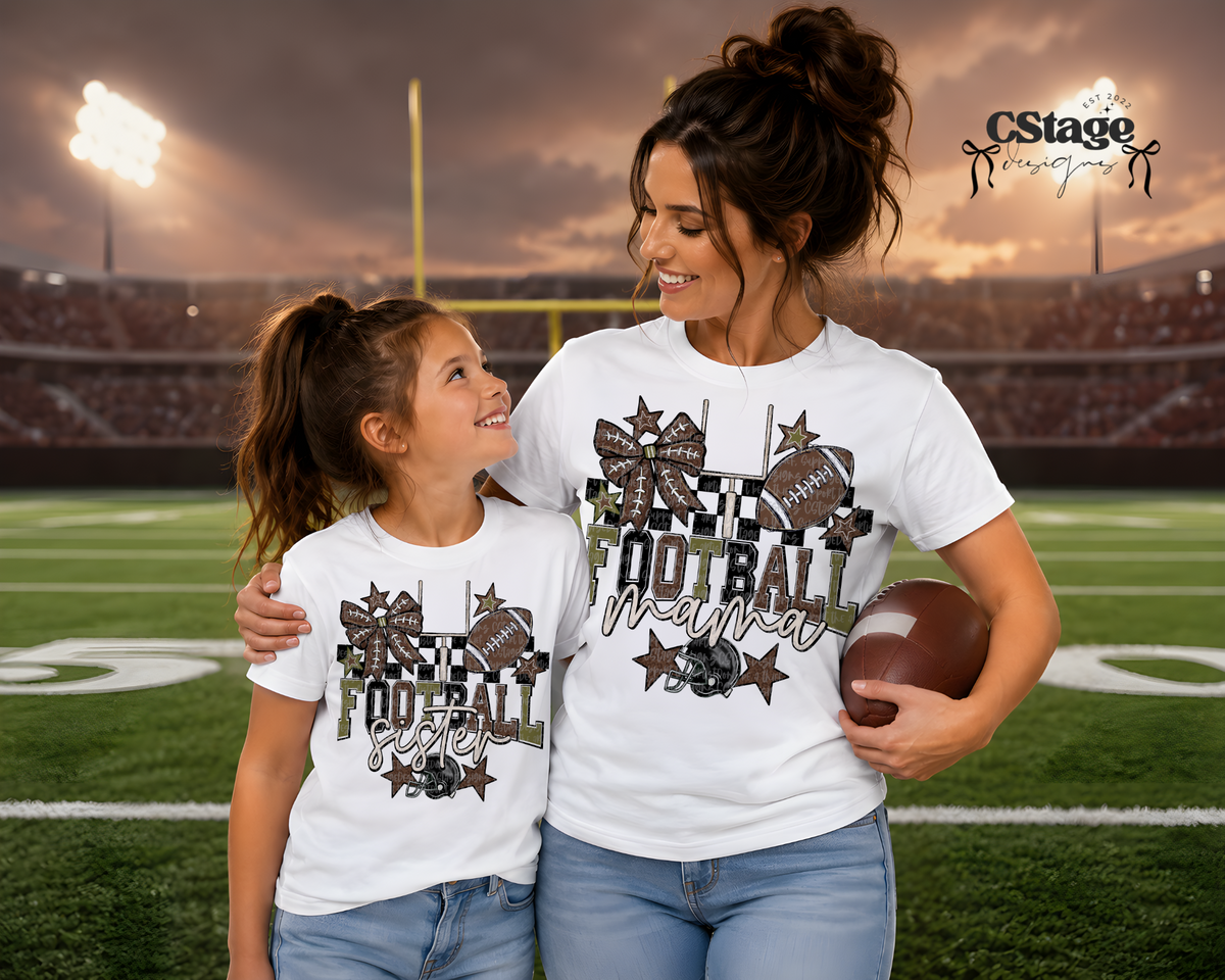Football Mama and Football Sister matching adult and youth shirts