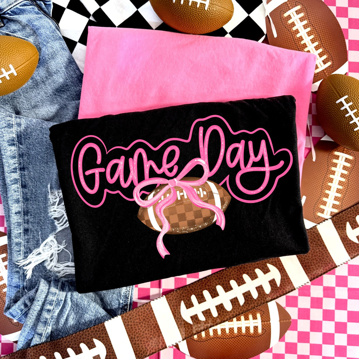 Game Day Football Bow T-Shirt in pink or black