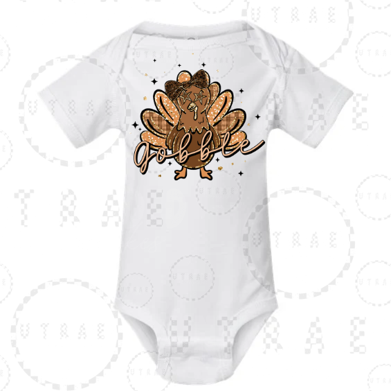 Gobble turkey Thanksgiving infant bodysuit - size 0-3 months