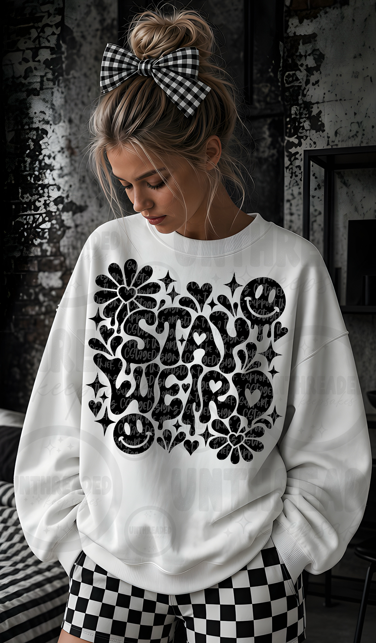 Good Vibes retro black floral graphic shirt