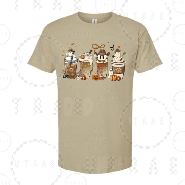 Halloween coffee cups graphic T-shirt - size Small
