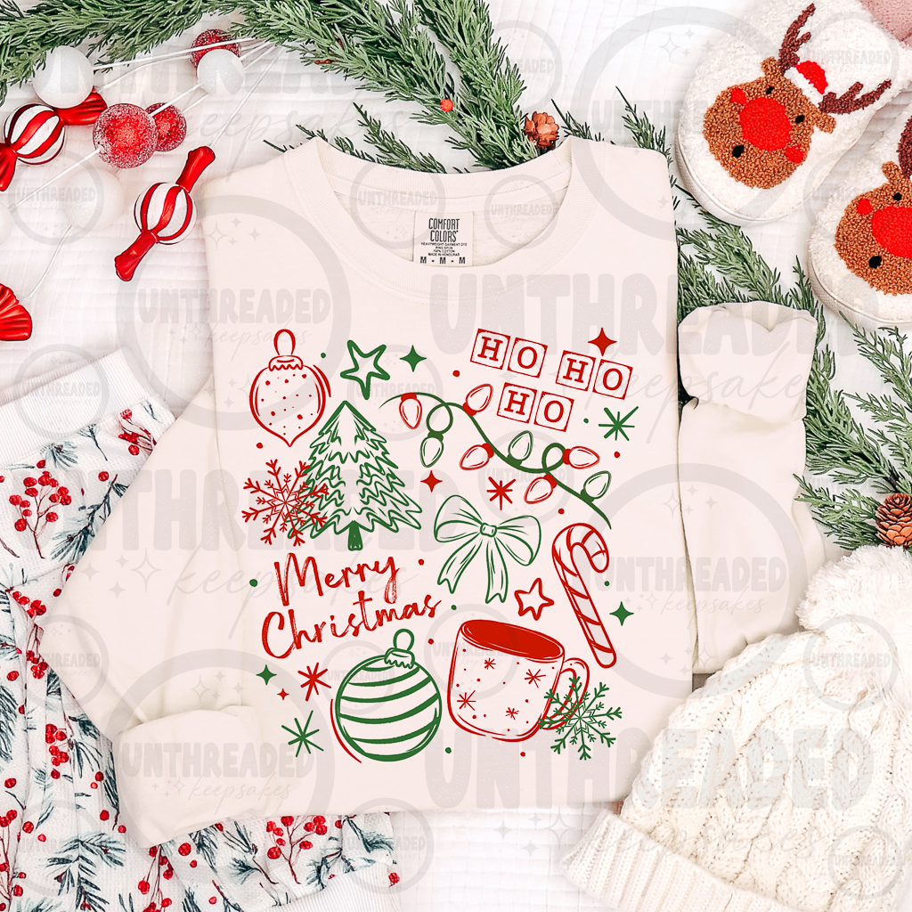 Ho Ho Ho Merry Christmas red and green holiday icon crewneck mockup