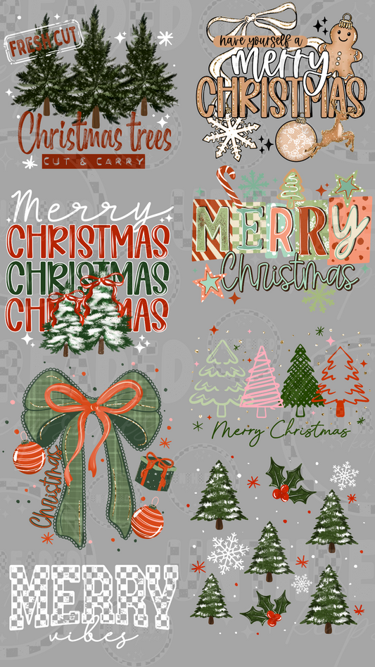 Merry Christmas DTF Transfer Gang Sheet – 22" × 40" | 8 Holiday Designs