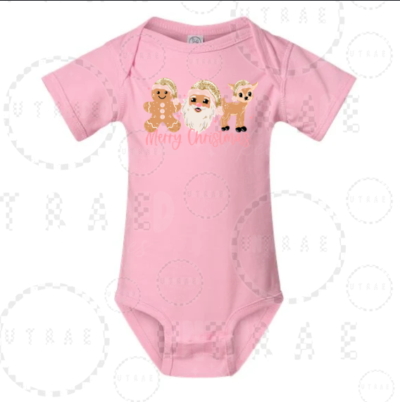 Merry Christmas gingerbread Santa and deer infant bodysuit - newborn
