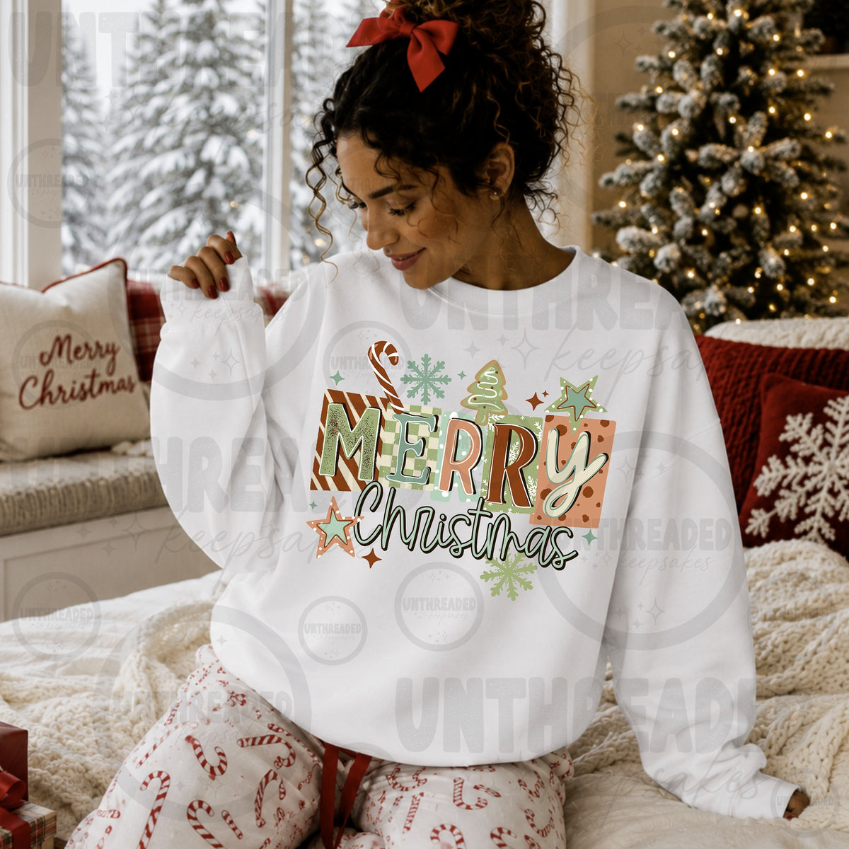 Merry Christmas Patchwork Lettering Graphic Crewneck mockup