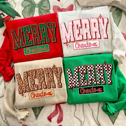 Merry Christmas patterned crewneck sweatshirt color options