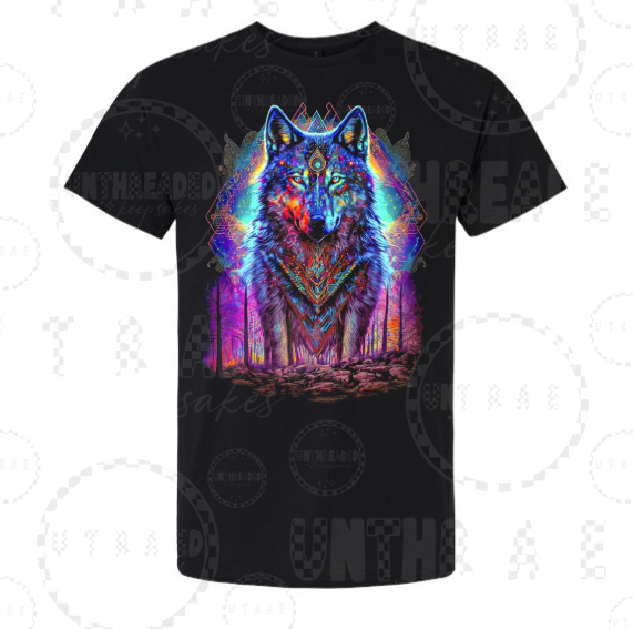 Colorful neon wolf graphic T-shirt - size Small