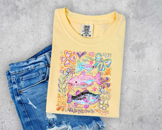 🎣 Colorful Floral Fish Tee | Cute Cottagecore Fishing Shirt | Pastel Bass Graphic T-Shirt | Trendy Outdoorsy Nature Tee 🌸✨