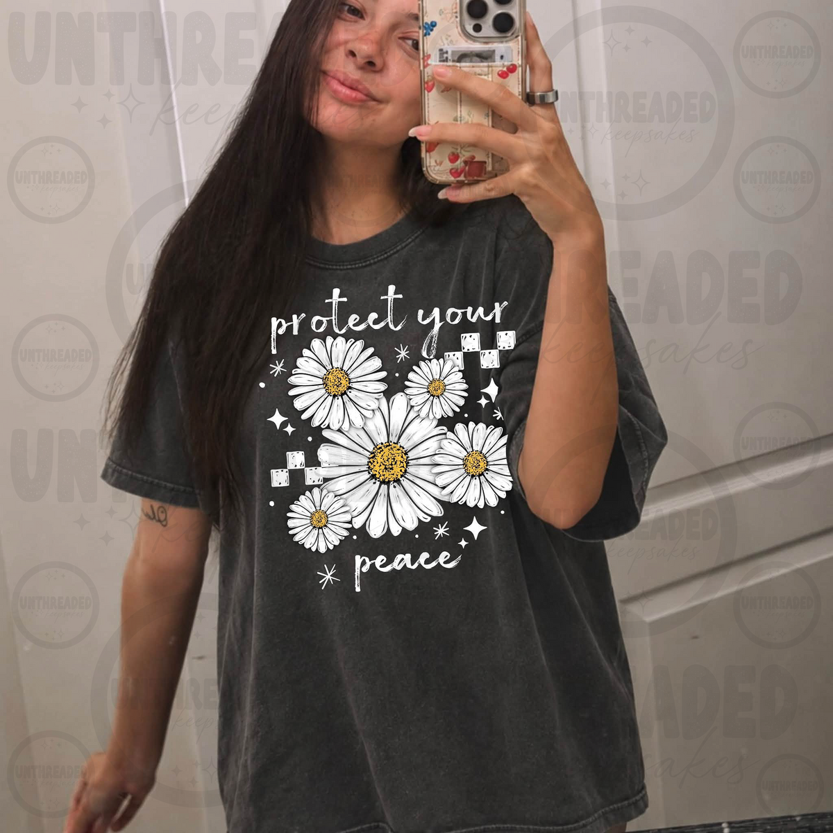 Protect Your Peace daisy graphic black t-shirt