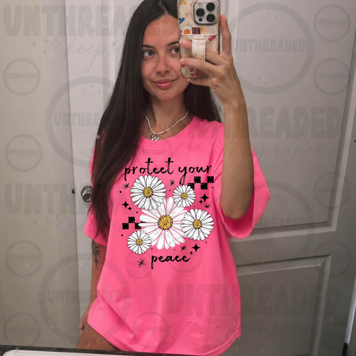 Protect Your Peace daisy graphic pink t-shirt