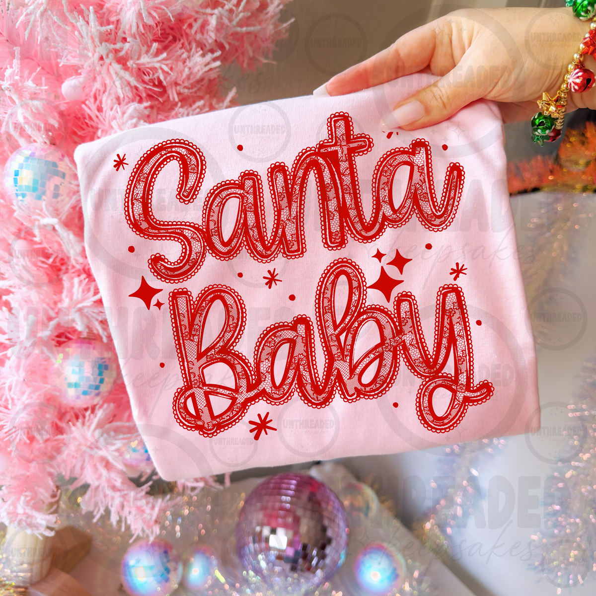 Santa Baby design on pink apparel