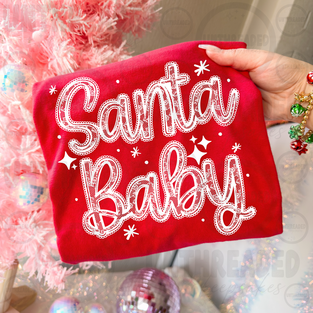 Santa Baby design on red apparel
