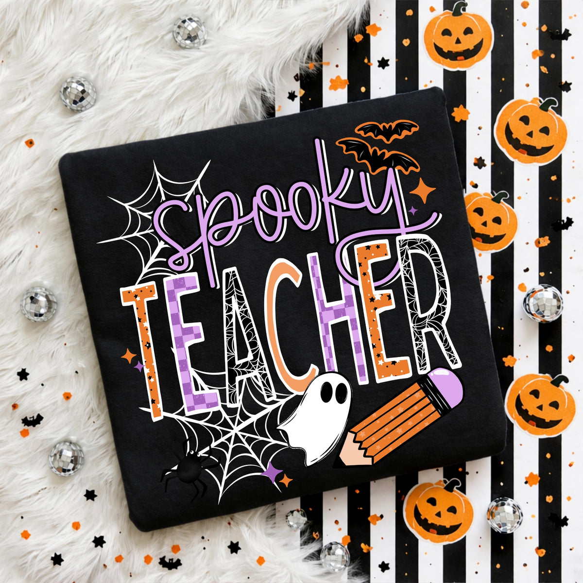 Spooky Teacher Halloween design on black