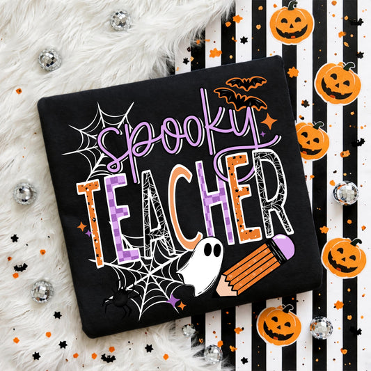 Spooky Teacher Halloween design on black