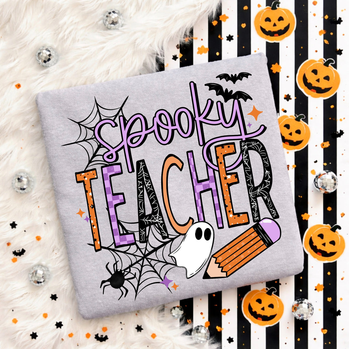 Spooky Teacher Halloween design on gray